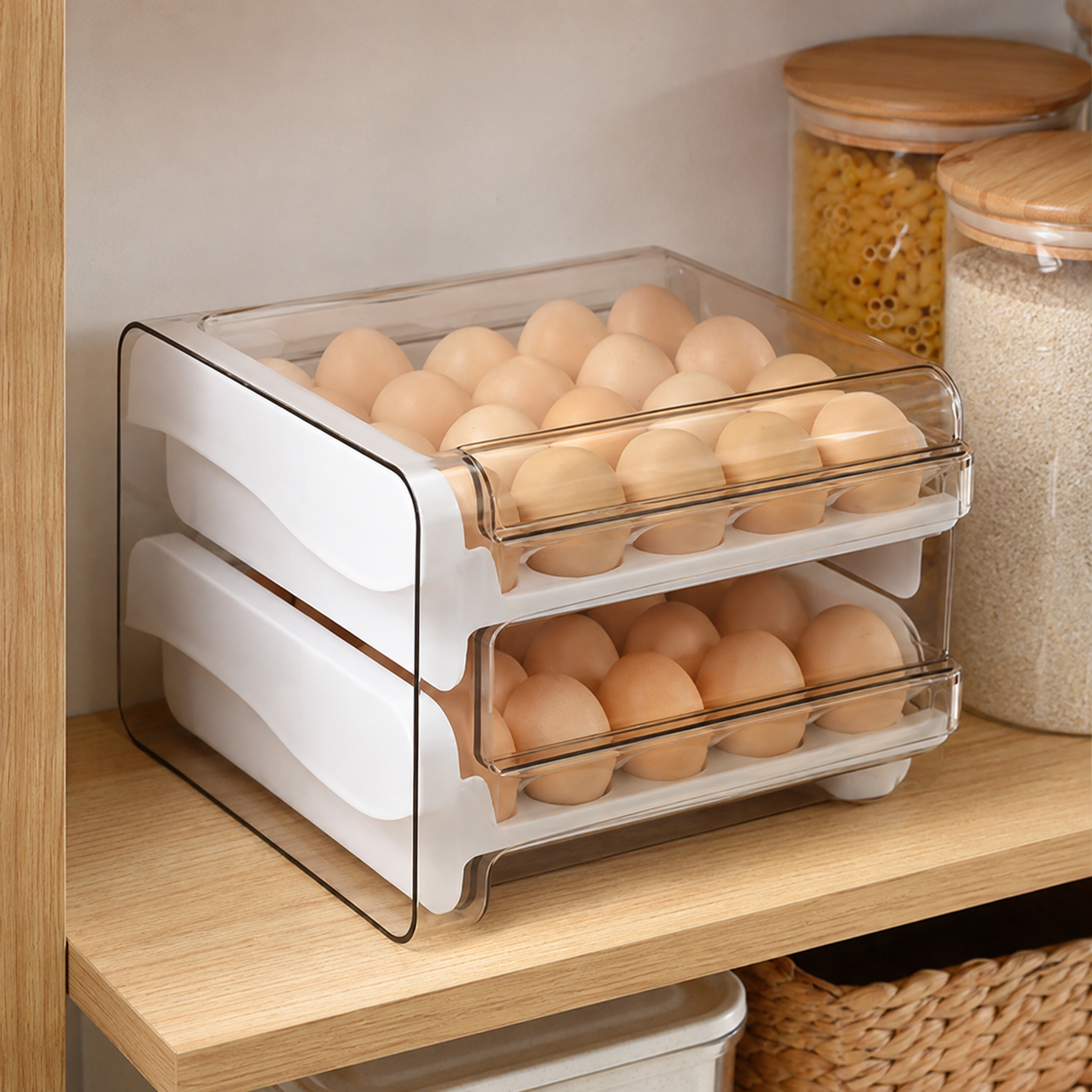 🥚 Fridge Essential | Clear Egg Storage Organizer | Space-Saving Drawer Design