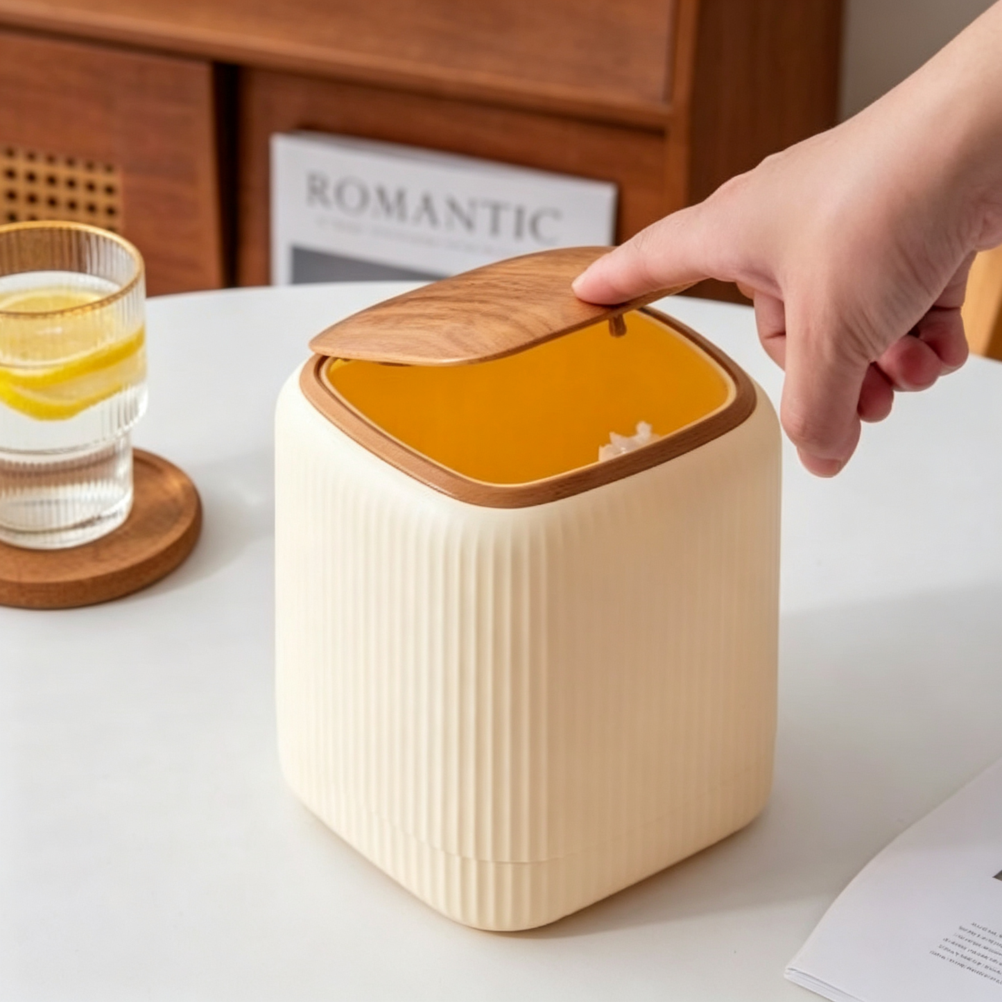 🤎 Desktop Storage Bin | Wood Grain Finish | Space Saving Organizer | Everyday Home Care Helper | Minimalist Natural Design