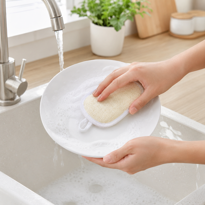 🧽 Kitchen Essential | Natural Loofah Dish Scrubber | Gentle Everyday Cleaning