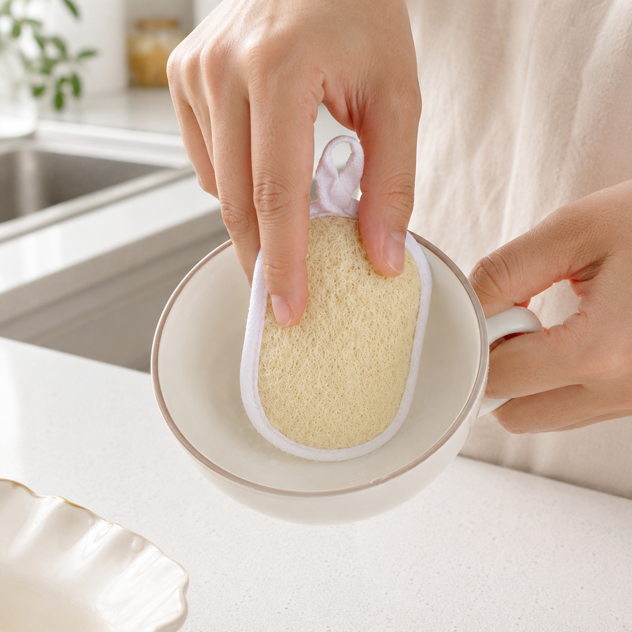 🧽 Kitchen Essential | Natural Loofah Dish Scrubber | Gentle Everyday Cleaning
