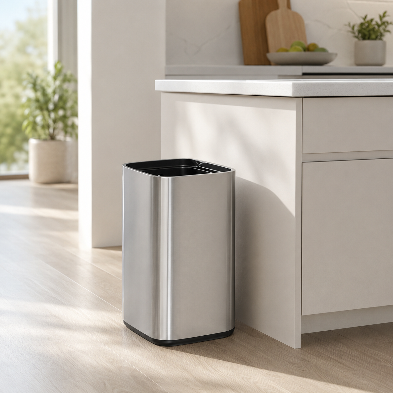 🗑️ Modern Essential | Stainless Steel Waste Bin | Sleek Space-Saving Design