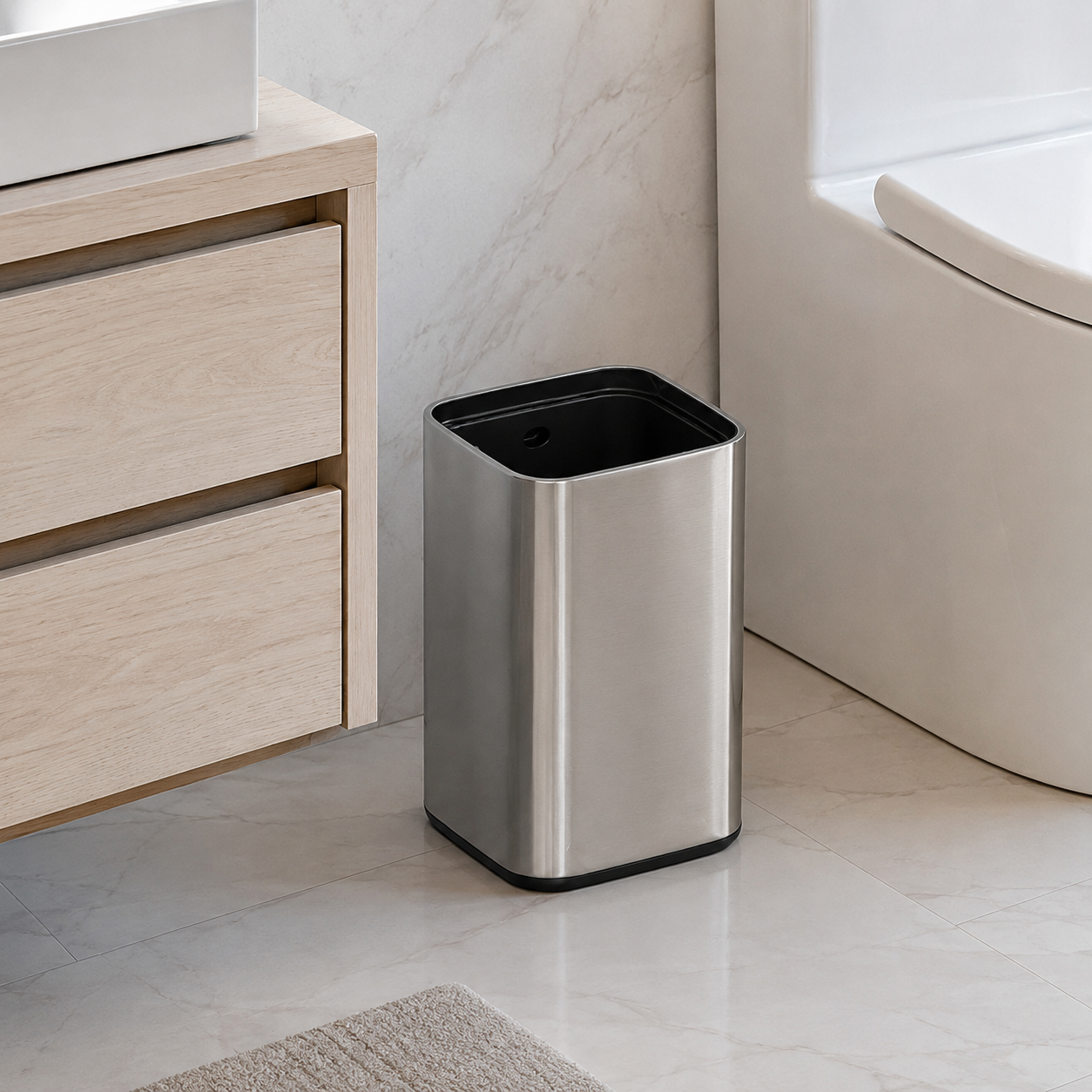 🗑️ Modern Essential | Stainless Steel Waste Bin | Sleek Space-Saving Design