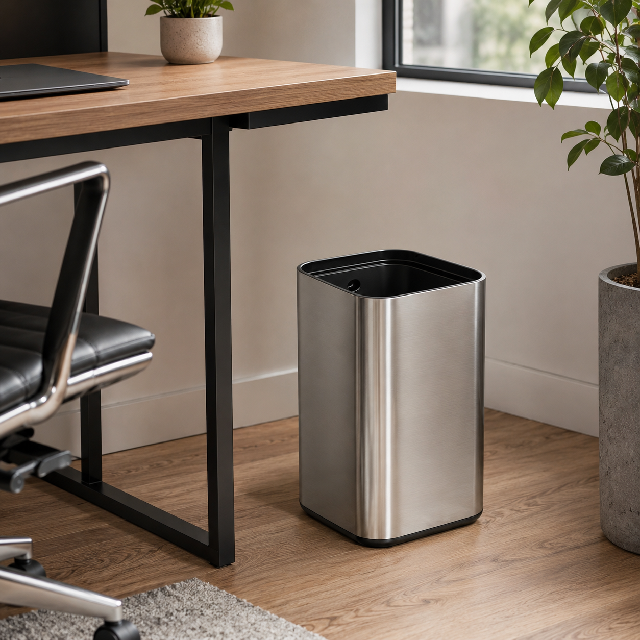 🗑️ Modern Essential | Stainless Steel Waste Bin | Sleek Space-Saving Design