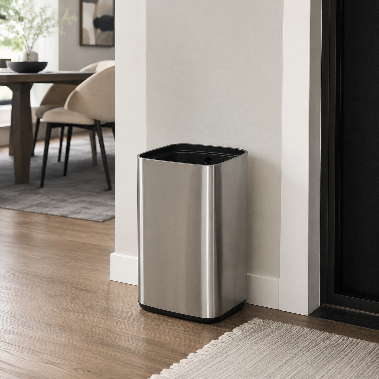 🗑️ Modern Essential | Stainless Steel Waste Bin | Sleek Space-Saving Design