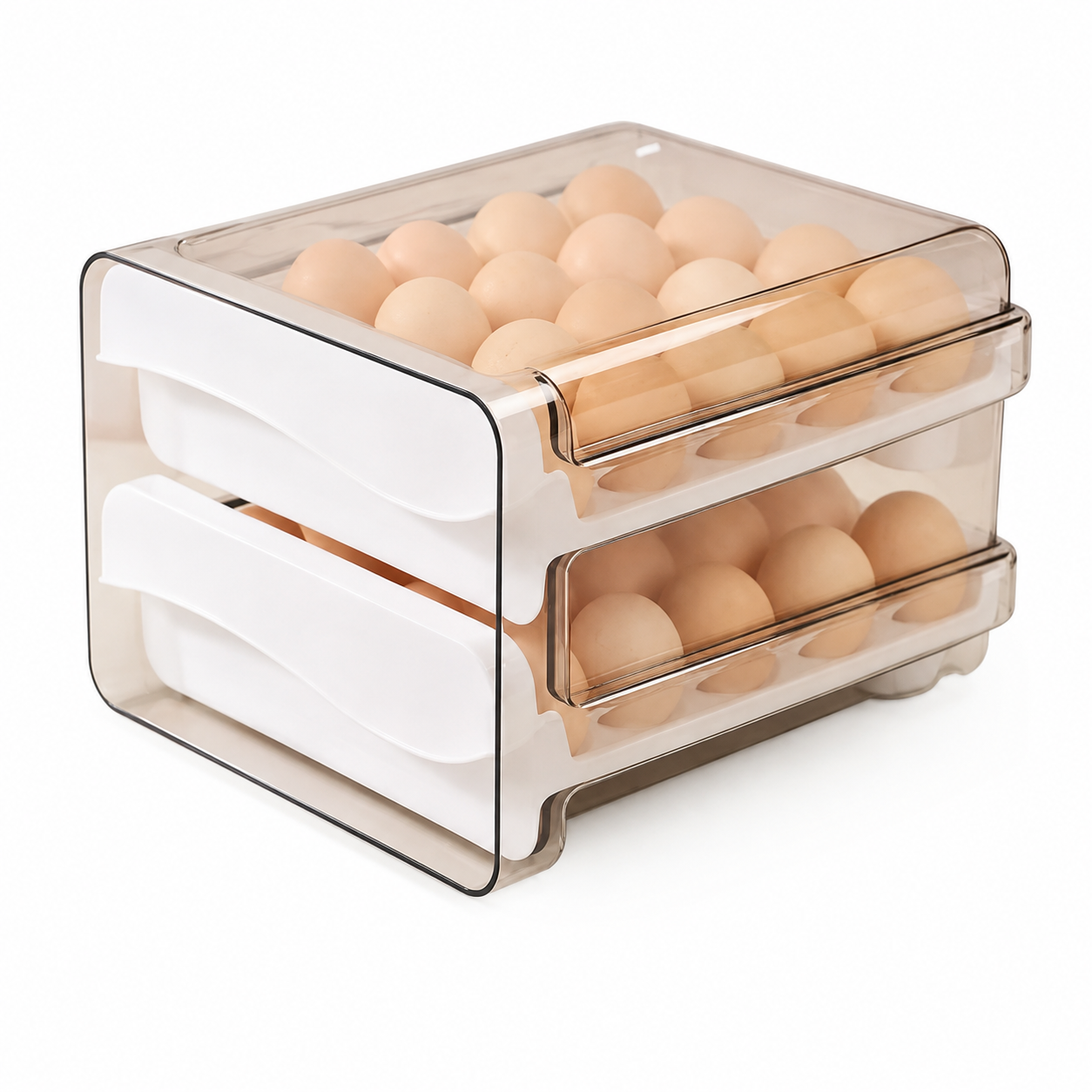 🥚 Fridge Essential | Clear Egg Storage Organizer | Space-Saving Drawer Design