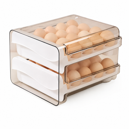 🥚 Fridge Essential | Clear Egg Storage Organizer | Space-Saving Drawer Design