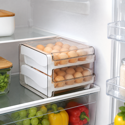 🥚 Fridge Essential | Clear Egg Storage Organizer | Space-Saving Drawer Design