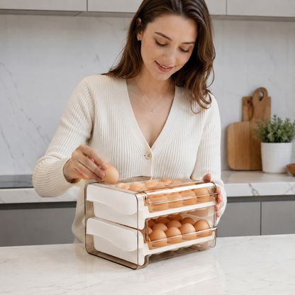 🥚 Fridge Essential | Clear Egg Storage Organizer | Space-Saving Drawer Design