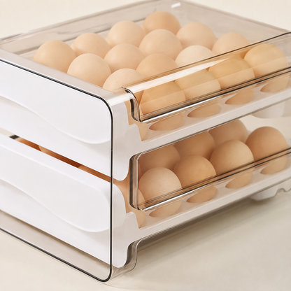 🥚 Fridge Essential | Clear Egg Storage Organizer | Space-Saving Drawer Design