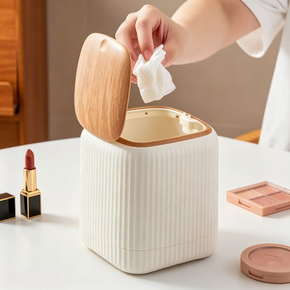 🤎 Desktop Storage Bin | Wood Grain Finish | Space Saving Organizer | Everyday Home Care Helper | Minimalist Natural Design