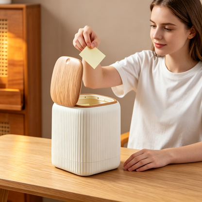 🤎 Desktop Storage Bin | Wood Grain Finish | Space Saving Organizer | Everyday Home Care Helper | Minimalist Natural Design