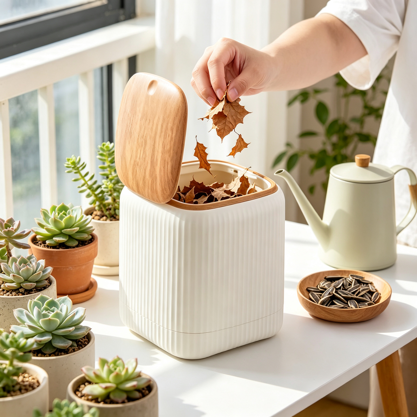 🤎 Desktop Storage Bin | Wood Grain Finish | Space Saving Organizer | Everyday Home Care Helper | Minimalist Natural Design