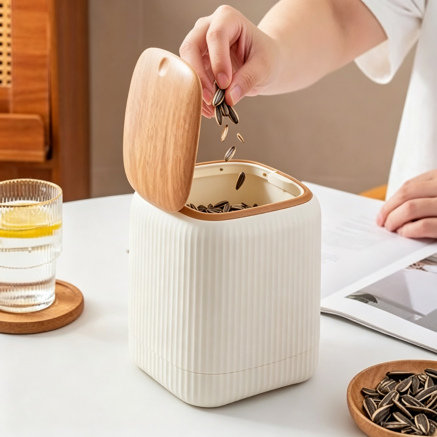 🤎 Desktop Storage Bin | Wood Grain Finish | Space Saving Organizer | Everyday Home Care Helper | Minimalist Natural Design
